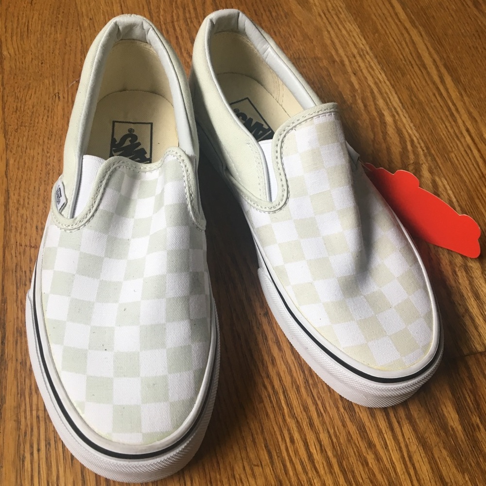 Mint Green checkered slip-on Vans